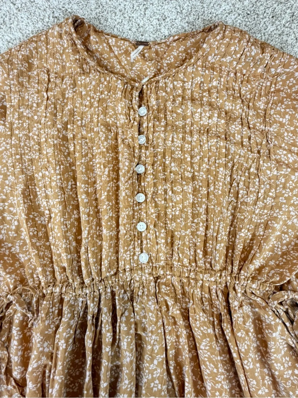 Free People One Fine Day Brown Ditsy Floral Print Mini Dress Size M